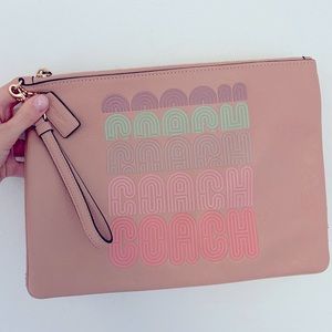 Coach Branded Leather Large Pouch
